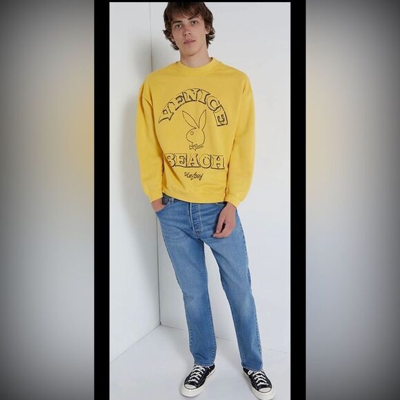 PLAYBOY Men's Crewneck Sweater in Vibrant Yellow, S - Picture 4 of 9